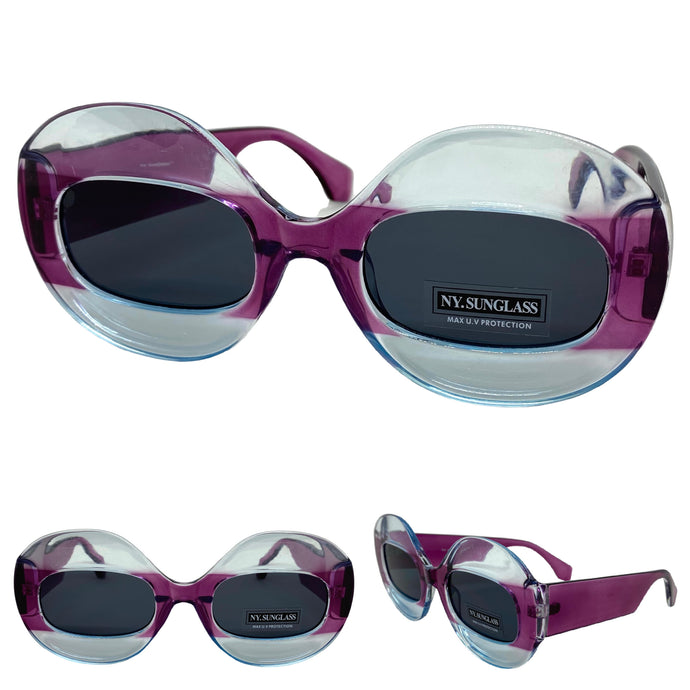 Oversized Vintage Retro Style SUNGLASSES Large Round Purple Frame 4724