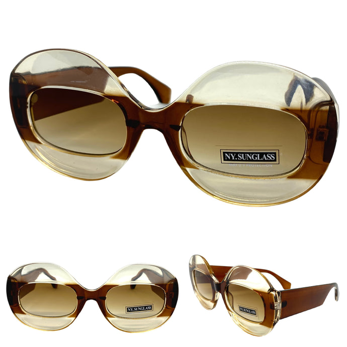 Oversized Vintage Retro Style SUNGLASSES Large Round Brown Frame 4724