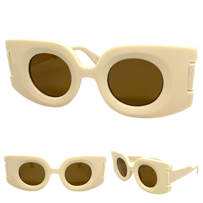 Oversized Exaggerated Retro Style SUNGLASSES Large Cream Frame 80520