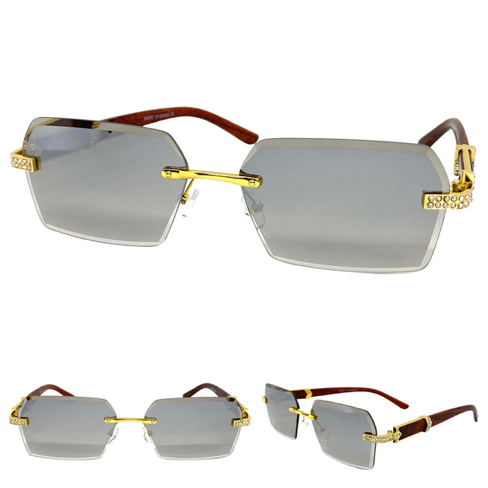 Men's Classy Elegant Luxury Designer Hip Hop Style SUNGLASSES Gold & Wooden Frame E0883