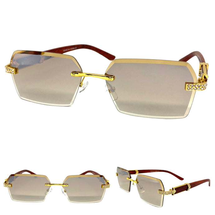 Men's Classy Elegant Luxury Designer Hip Hop Style SUNGLASSES Gold & Wooden Frame E0883