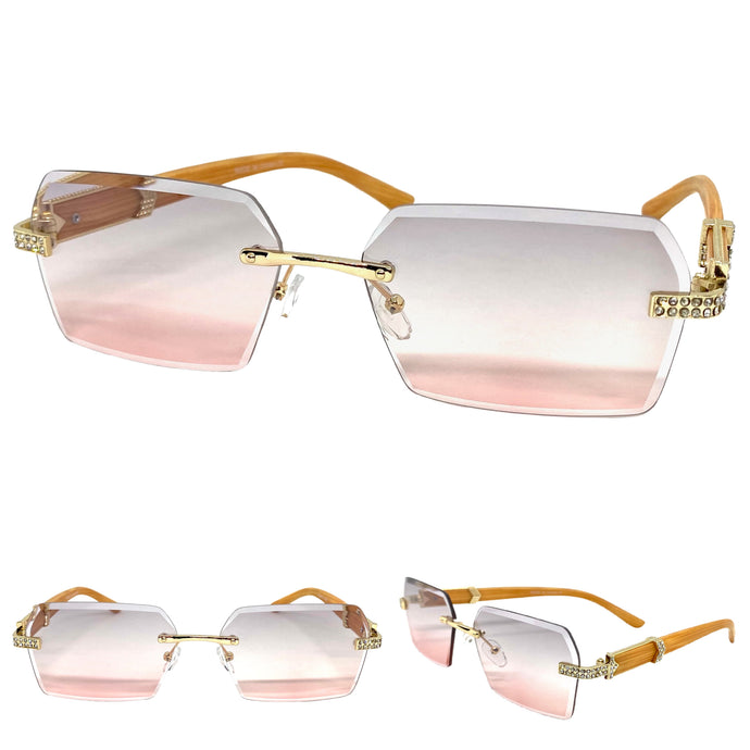 Men's Classy Elegant Luxury Designer Hip Hop Style SUNGLASSES Gold & Wooden Frame E0883