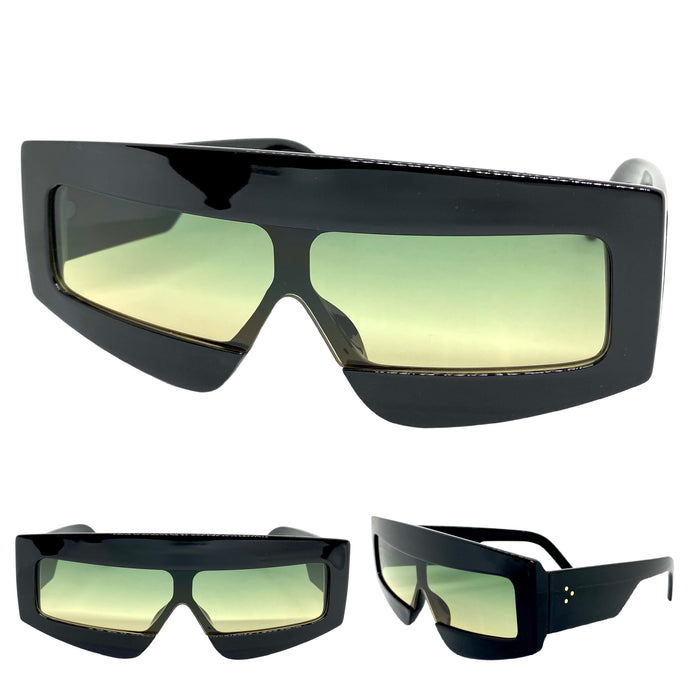Oversized Modern Retro Shield Style SUNGLASSES Large Black Frame 2131