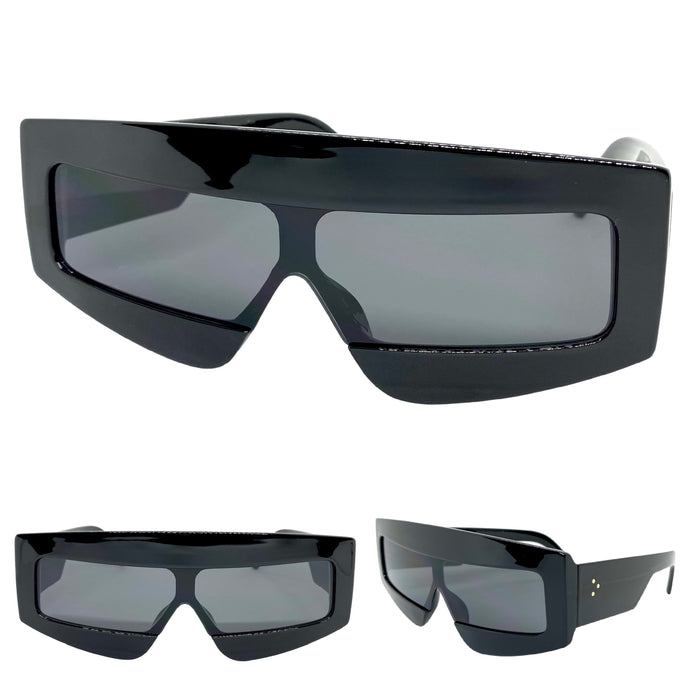 Oversized Modern Retro Shield Style SUNGLASSES Large Black Frame 2131