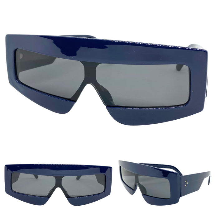 Oversized Modern Retro Shield Style SUNGLASSES Large Blue Frame 2131