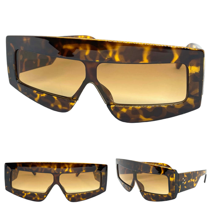 Oversized Modern Retro Shield Style SUNGLASSES Large Tortoise Frame 2131