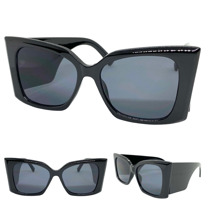 Oversized Exaggerated Retro Cat Eye Style SUNGLASSES Super Thick Black Frame 2147