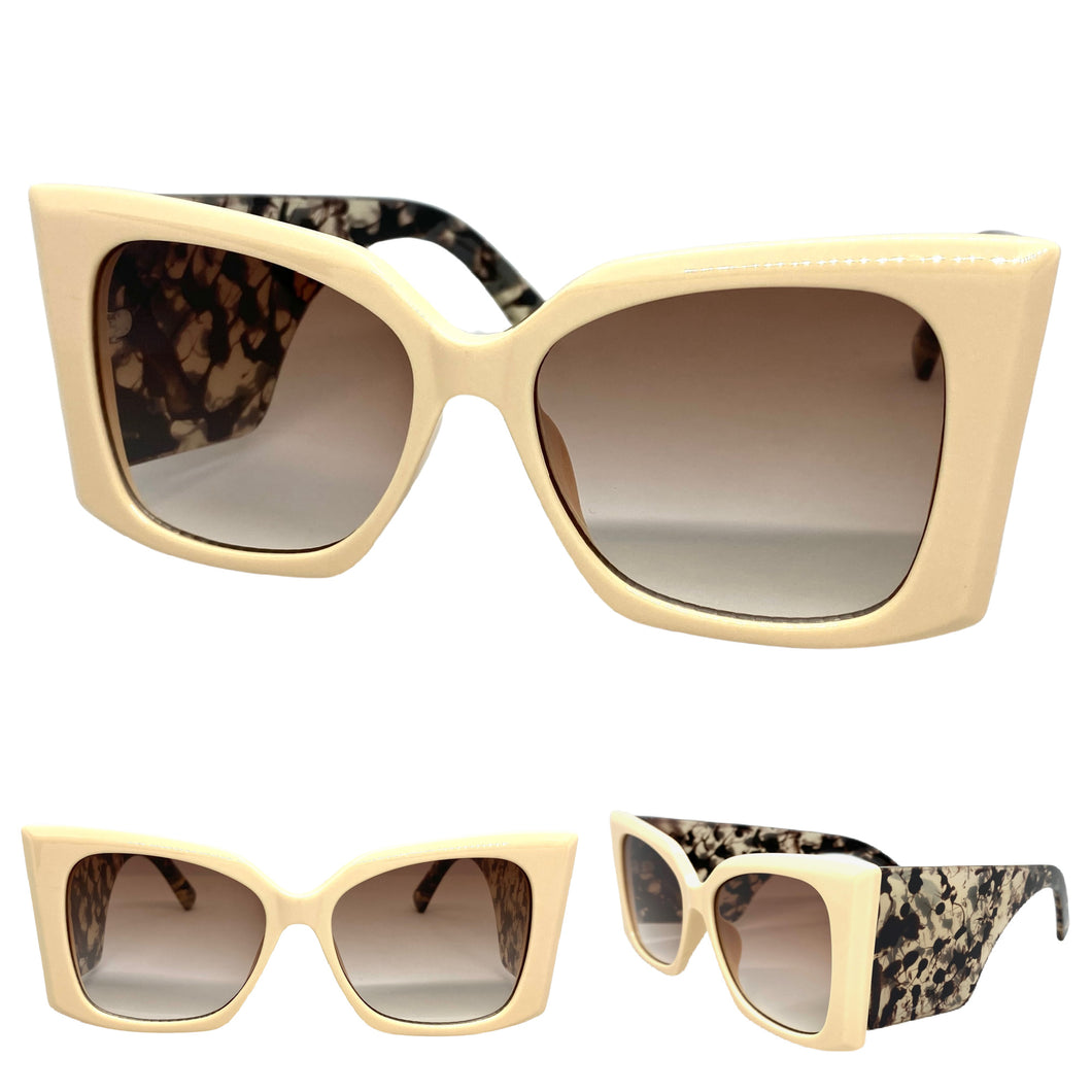 Oversized Exaggerated Retro Cat Eye Style SUNGLASSES Super Thick Cream Frame 2147