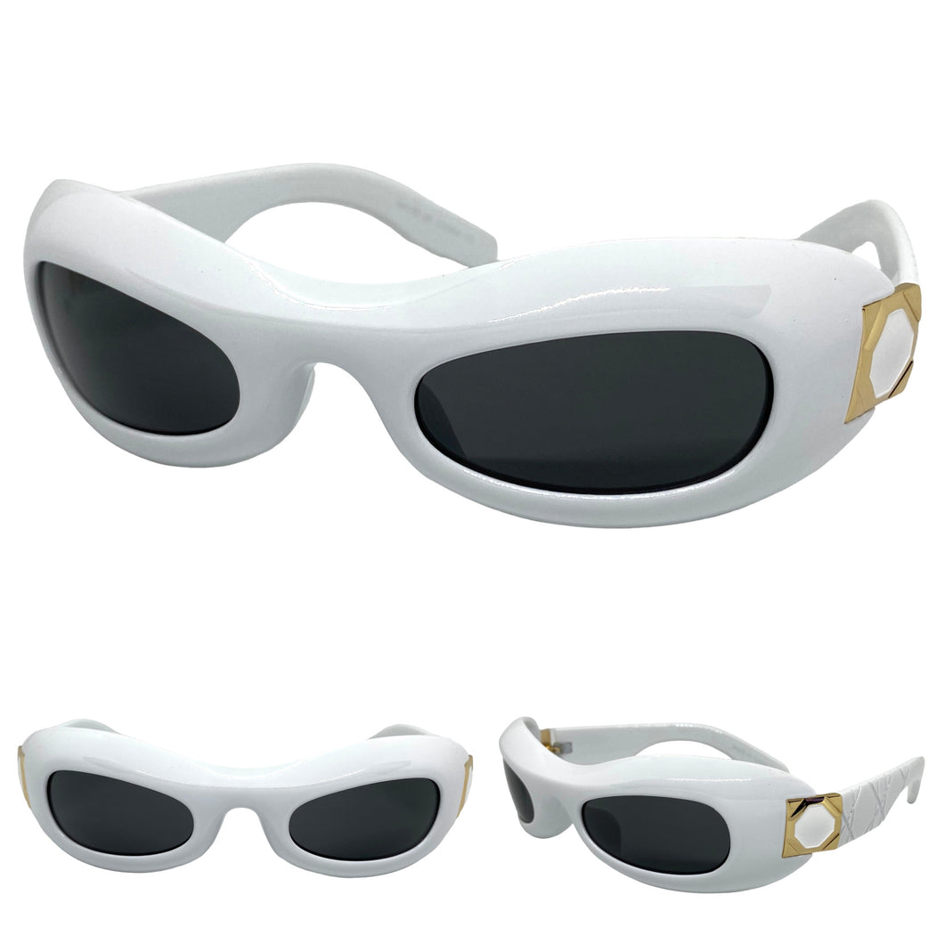 Modern Retro Party Club Raver SUNGLASSES Funky White Frame E1920