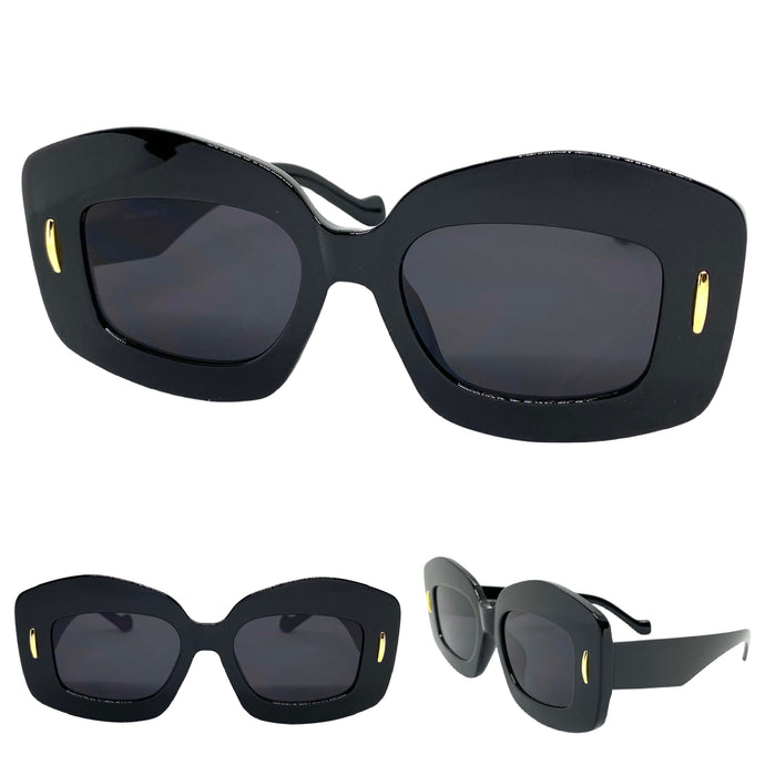 Oversized Exaggerated Vintage Retro Style SUNGLASSES Large Black Frame 2130