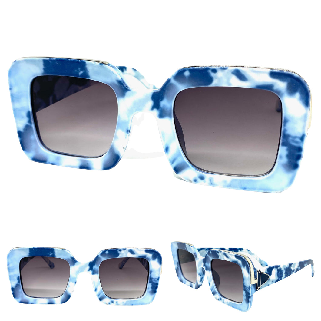 Classic Luxury Retro Hip Hop Style SUNGLASSES Large Square Faded Blue Denim Jean Frame 2070