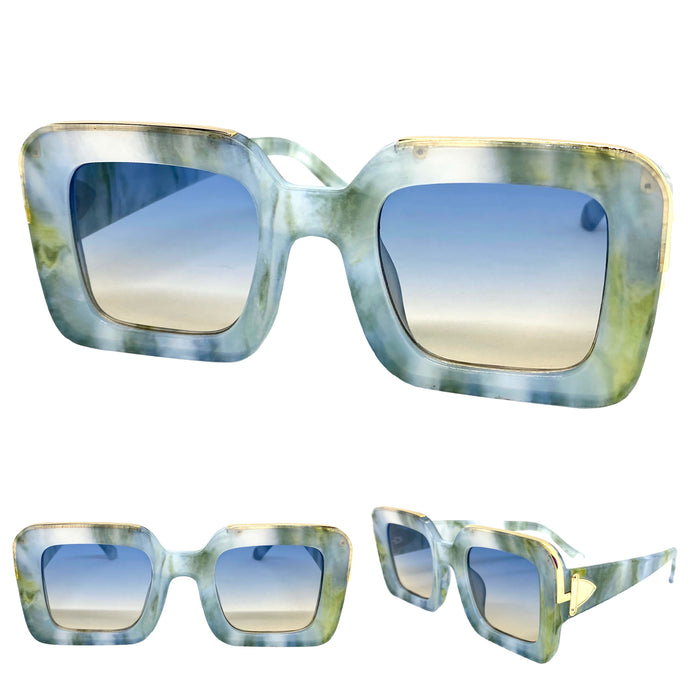 Classic Luxury Retro Hip Hop Style SUNGLASSES Large Square Marble Frame 2070