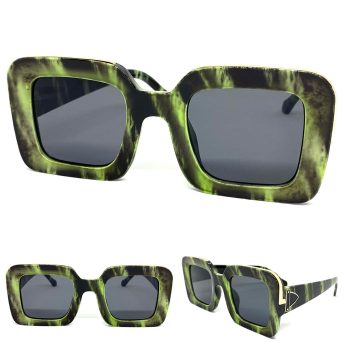 Classic Luxury Retro Hip Hop Style SUNGLASSES Large Square Marble Frame 2070