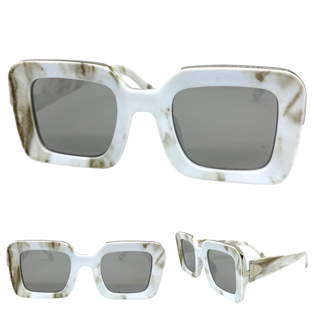 Classic Luxury Retro Hip Hop Style SUNGLASSES Large Square Marble Frame 2070