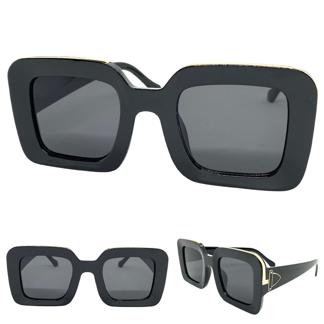 Classic Luxury Retro Hip Hop Style SUNGLASSES Large Square Black Frame 2070