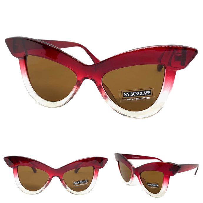 Oversized Exaggerated Retro Cat Eye Style SUNGLASSES Red Frame 4702