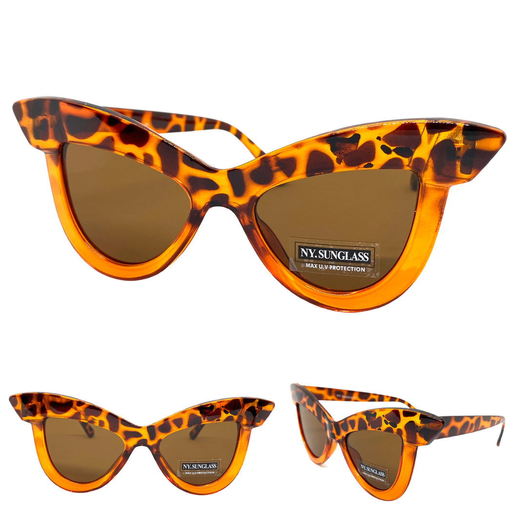 Oversized Exaggerated Retro Cat Eye Style SUNGLASSES Orange Tortoise Frame 4702