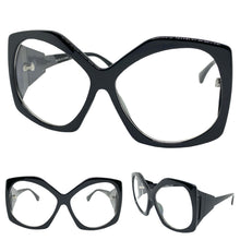 Oversized Exaggerated Retro Style Clear Lens EYEGLASSES Large Black Optical Frame - RX Capable 81161