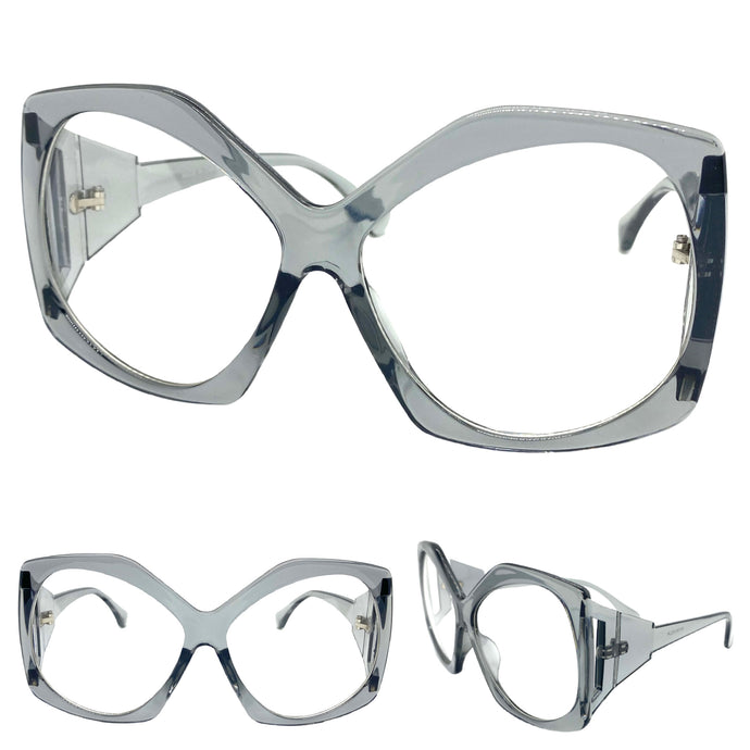 Oversized Exaggerated Retro Style Clear Lens EYEGLASSES Large Gray Optical Frame - RX Capable 81161