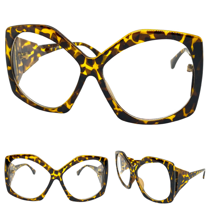 Oversized Exaggerated Retro Style Clear Lens EYEGLASSES Large Tortoise Optical Frame - RX Capable 81161