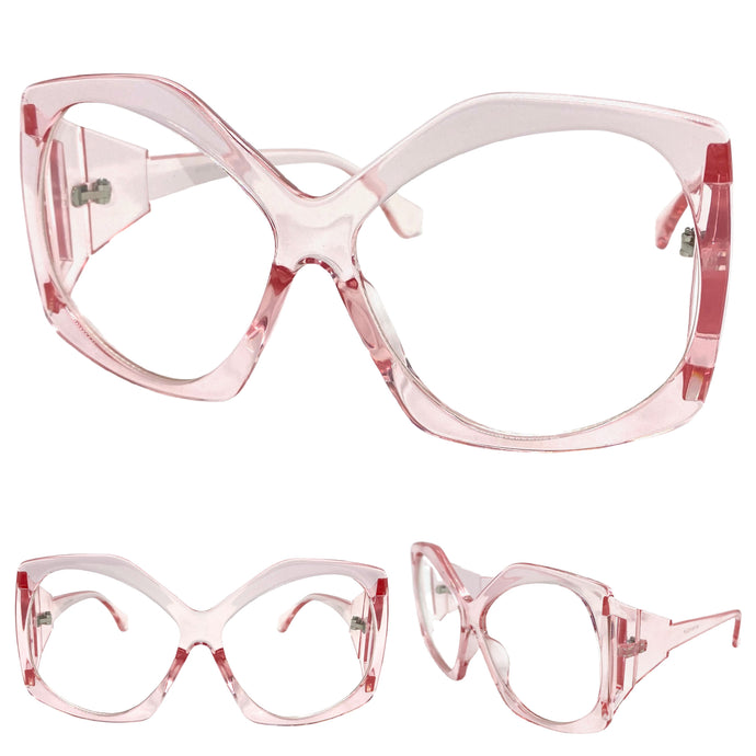 Oversized Exaggerated Retro Style Clear Lens EYEGLASSES Large Pink Optical Frame - RX Capable 81161