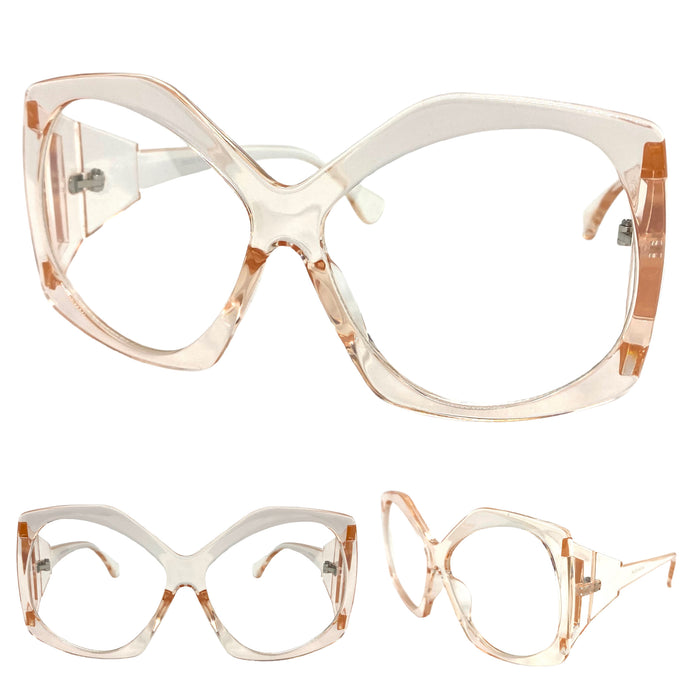 Oversized Exaggerated Retro Style Clear Lens EYEGLASSES Large Champagne Optical Frame - RX Capable 81161