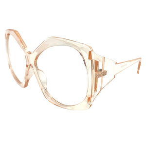 Oversized Exaggerated Retro Style Clear Lens EYEGLASSES Large Champagne Optical Frame - RX Capable 81161