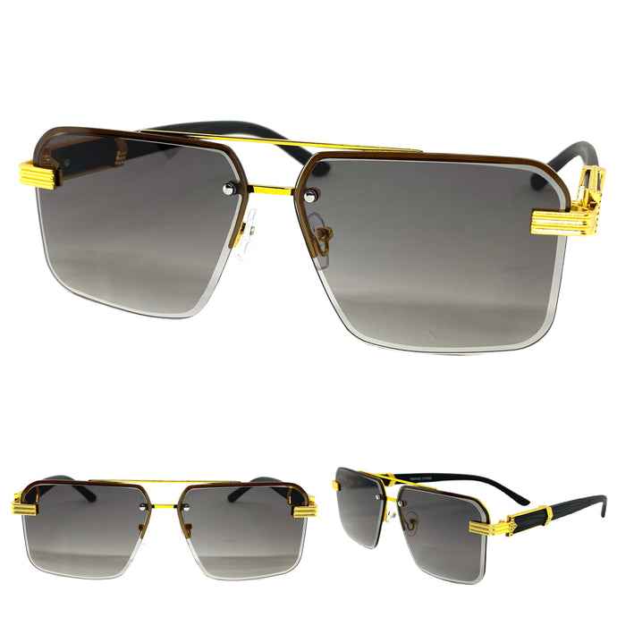 Men's Classy Elegant Luxury Designer Hip Hop Style SUNGLASSES Gold & Wooden Frame WD769