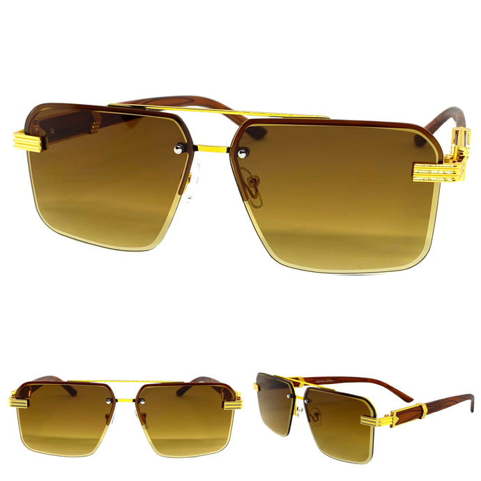 Men's Classy Elegant Luxury Designer Hip Hop Style SUNGLASSES Gold & Wooden Frame WD769
