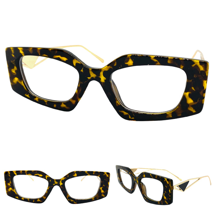 Classy Modern Retro Cat Eye Style Clear Lens EYEGLASSES Tortoise & Gold Optical Frame - RX Capable 96515