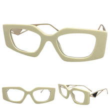 Classy Modern Retro Cat Eye Style Clear Lens EYEGLASSES Cream & Gold Optical Frame - RX Capable 96515