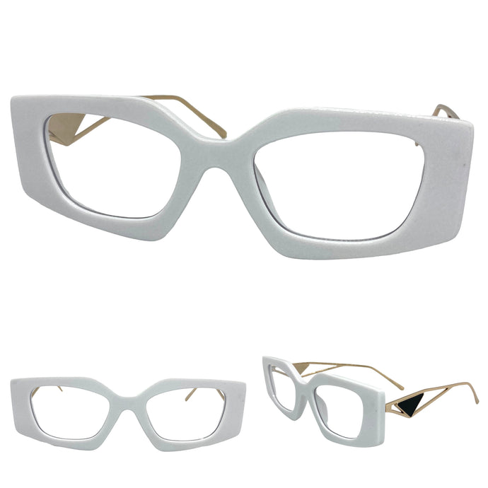 Classy Modern Retro Cat Eye Style Clear Lens EYEGLASSES White & Gold Optical Frame - RX Capable 96515