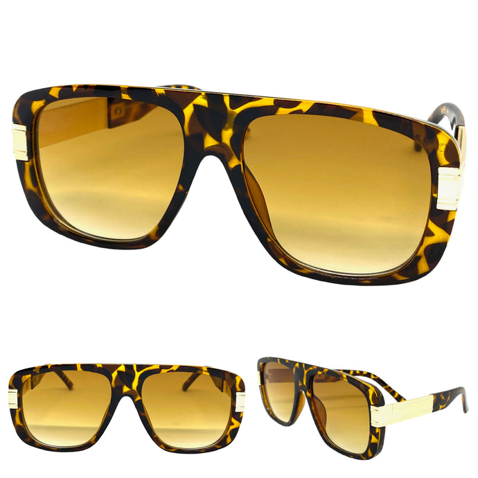 Classic Luxury Retro Hip Hop Style SUNGLASSES Large Tortoise & Gold Frame 59044