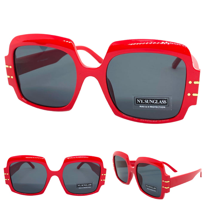 Oversized Retro Hip Hop Style SUNGLASSES Large Square Red Frame 4744