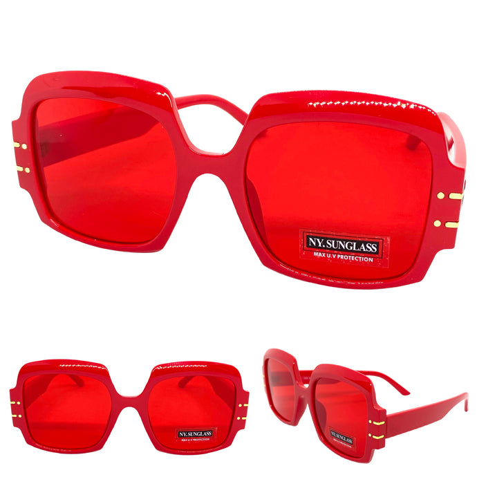 Oversized Retro Hip Hop Style SUNGLASSES Large Square Red Frame 4744