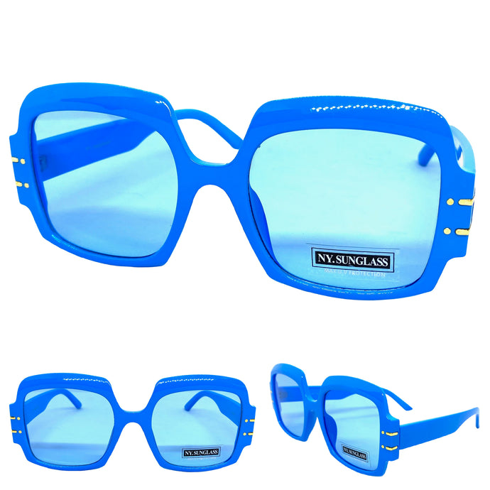 Oversized Retro Hip Hop Style SUNGLASSES Large Square Blue Frame 4744