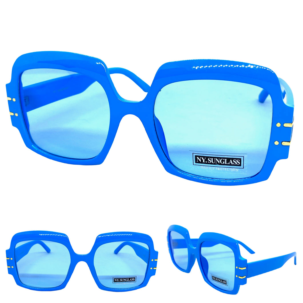 Oversized Retro Hip Hop Style SUNGLASSES Large Square Blue Frame 4744