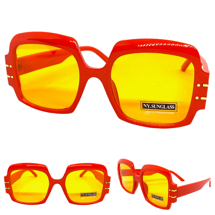 Oversized Retro Hip Hop Style SUNGLASSES Large Square Orange Frame 4744