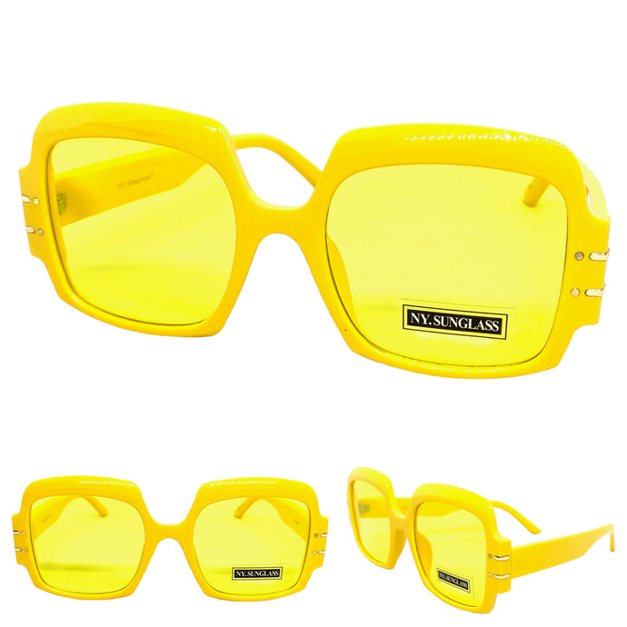 Oversized Retro Hip Hop Style SUNGLASSES Large Square Yellow Frame 4744