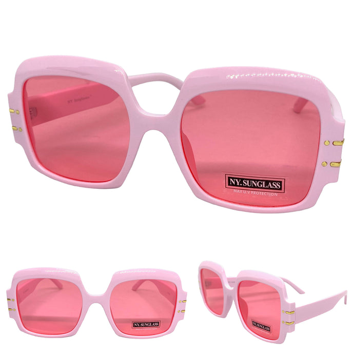 Oversized Retro Hip Hop Style SUNGLASSES Large Square Pink Frame 4744