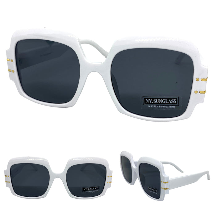 Oversized Retro Hip Hop Style SUNGLASSES Large Square White Frame 4744