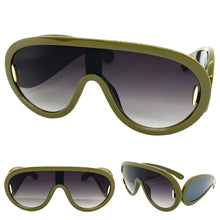 Oversized Modern Retro Shield Style SUNGLASSES Large Green Frame 3020