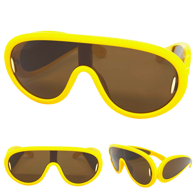 Oversized Modern Retro Shield Style SUNGLASSES Large Green Frame 3020
