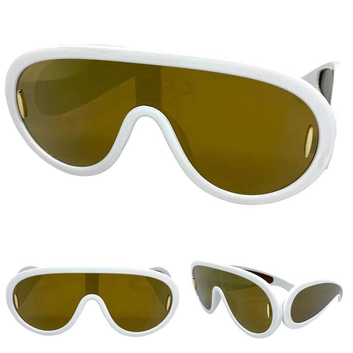 Oversized Modern Retro Shield Style SUNGLASSES Large White Frame 3020