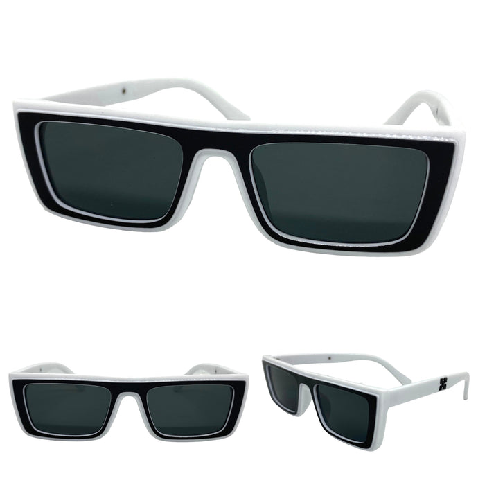 Classic Modern Retro Style SUNGLASSES White Frame - Black Lens 1240