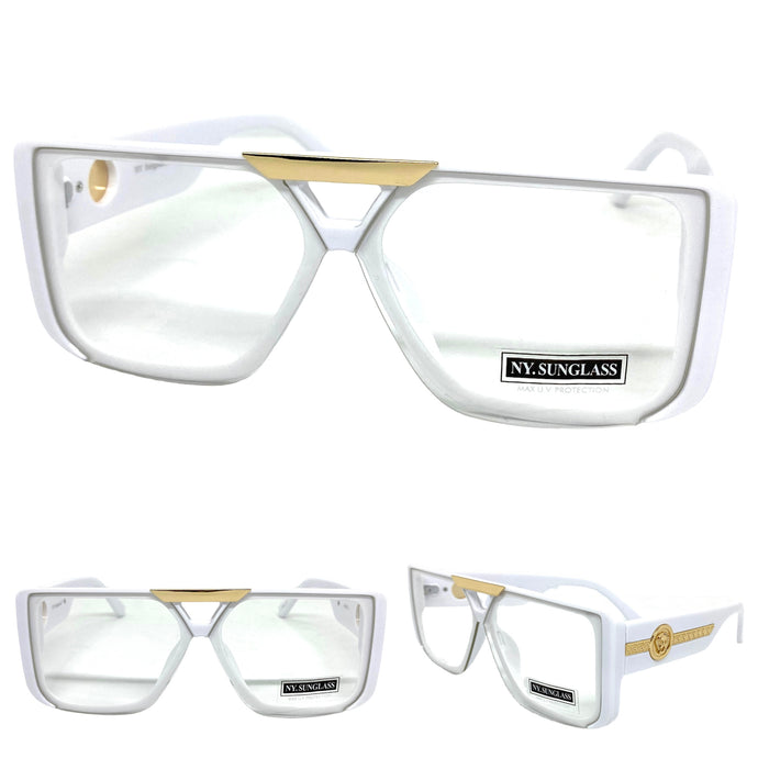 Classic Luxury Modern Retro Hip Hop Style Clear Lens EYEGLASSES White Frame 8036