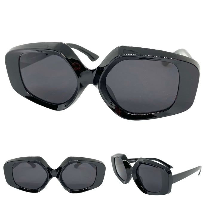 Exaggerated Vintage Retro Style SUNGLASSES Large Black Frame 1220