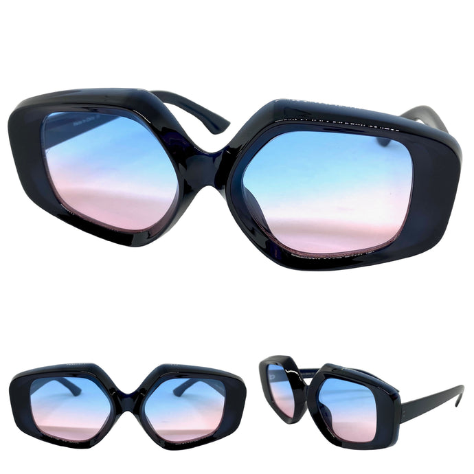 Exaggerated Vintage Retro Style SUNGLASSES Large Black Frame 1220