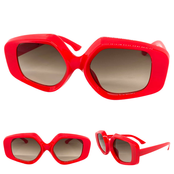 Exaggerated Vintage Retro Style SUNGLASSES Large Red Frame 1220