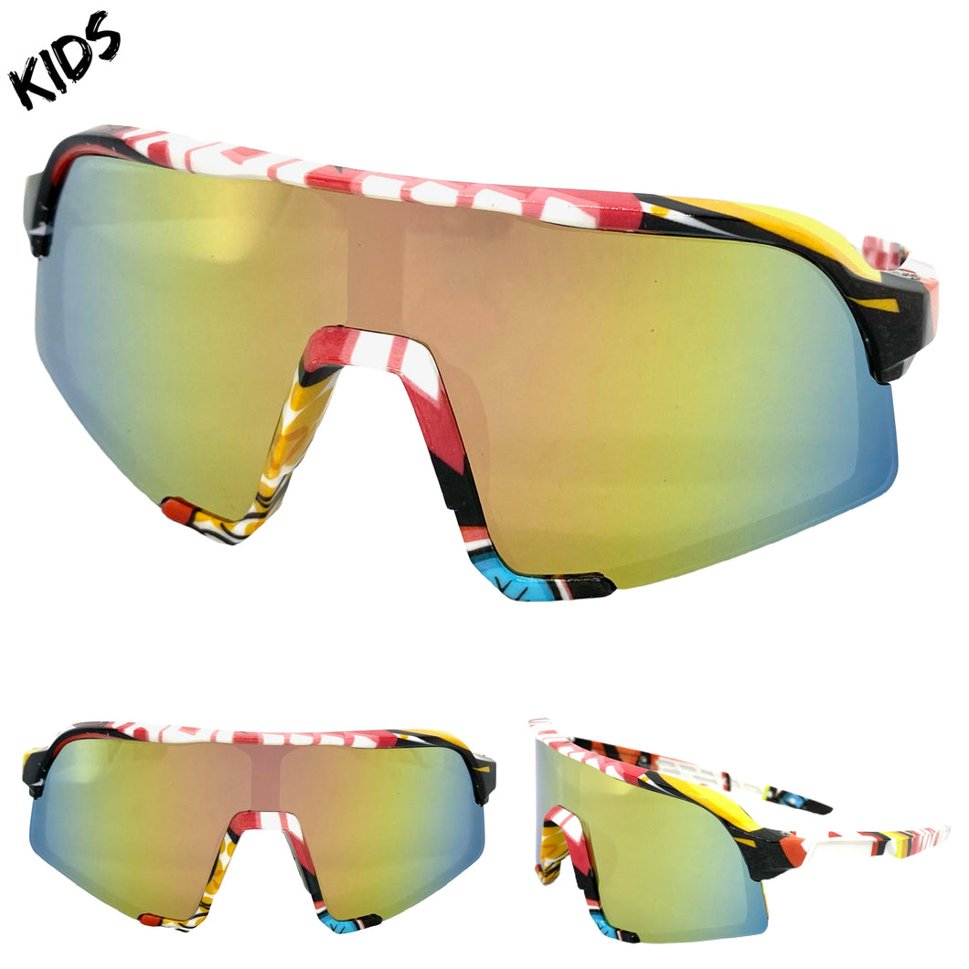 Kids Boys Retro Sporty Baseball Cycling Wrap Around Style SUNGLASSES Ages 6-12